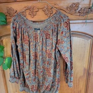 Ralph Lauren large earth tone button up top